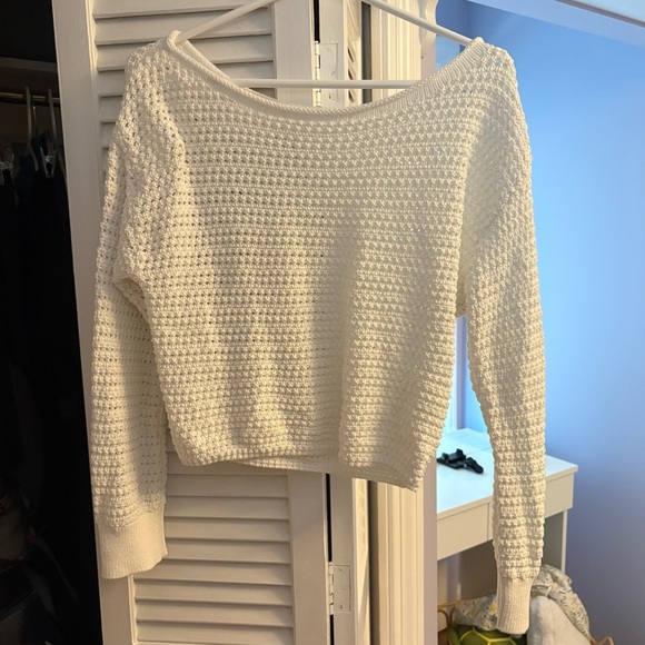 Abound Open Stitch Cotton Sweater Size Small White Crochet Knit Coastal Boho - Picture 3 of 5